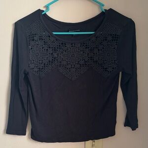American Eagle Outfitters Dark Gray Crochet Accent Top